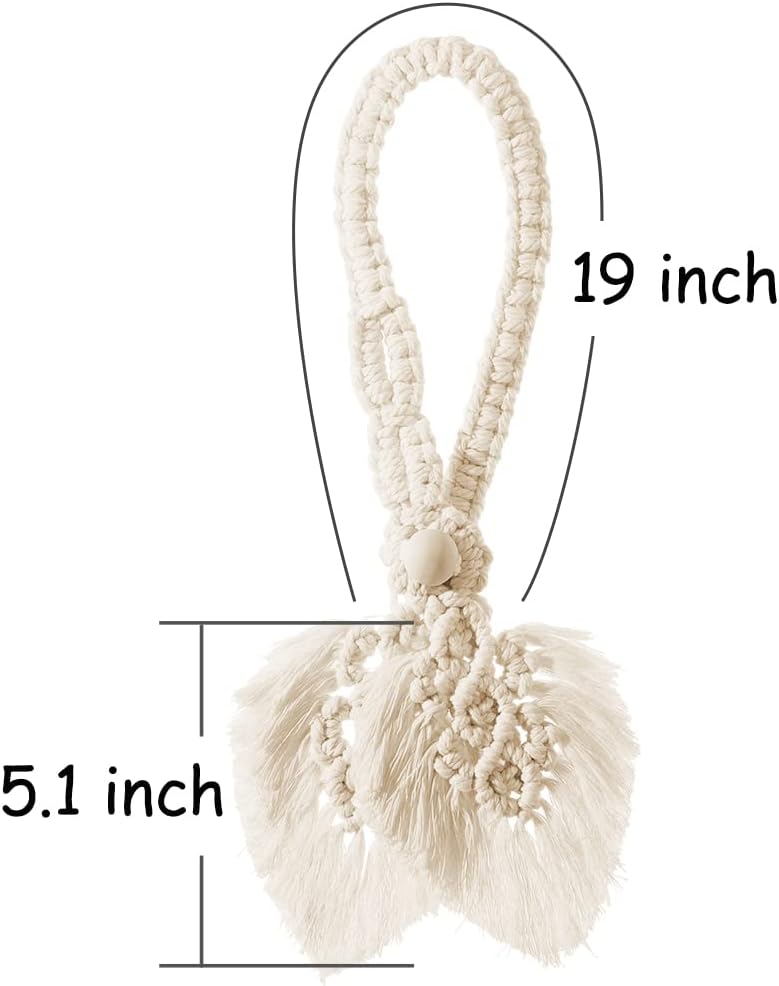 Sunkaioo 2 Pack Boho Curtain Tiebacks,Hand Knitting Cotton Curtain Holdbacks with Adjustable Natural Wooden Bead,Double Leaves Farmhouse Theme Curtain Tie Backs, for Indoor Outdoor Drapes Decorative,(Beige) - Image 2